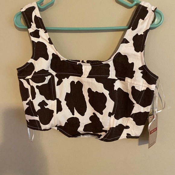 NWT Lone Star Cow Print Crop Top - Picture 1 of 5